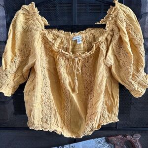 American Eagle Outfitters Mustard Lace Blouse